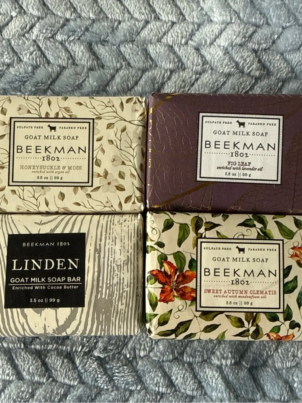 Beekman 1802 Goat Milk Soap Set — Cream, Purple, Beige, Green